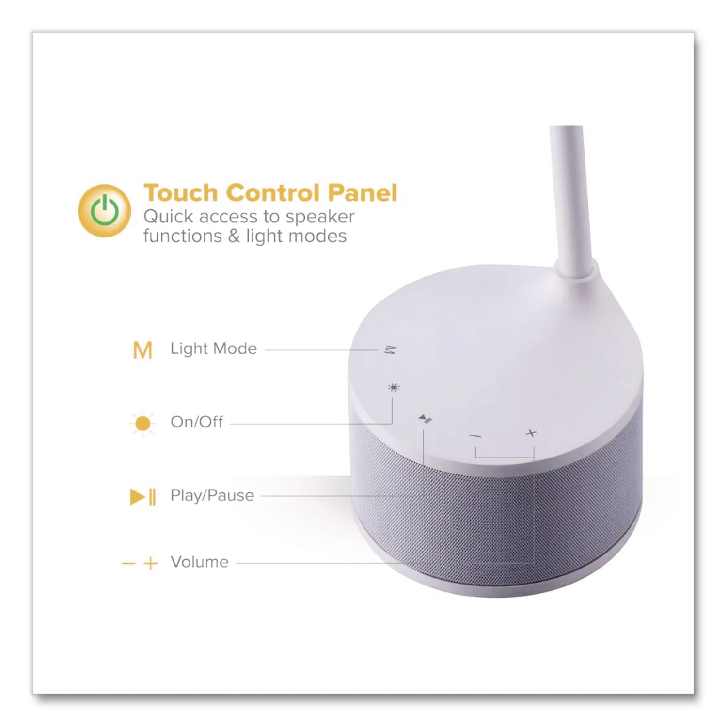LED Bluetooth Speaker Lamp with USB, 2 Prong, 4.33w x 14.57h, White