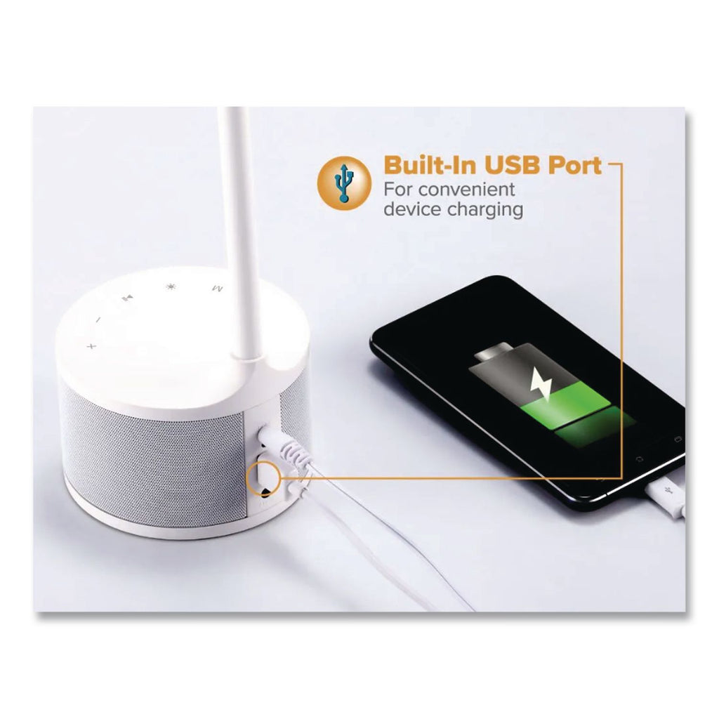 LED Bluetooth Speaker Lamp with USB, 2 Prong, 4.33w x 14.57h, White