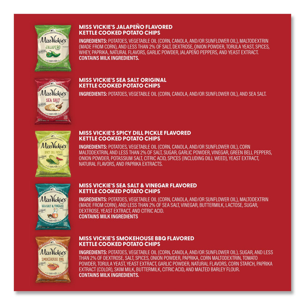 Kettle Cooked Chips Variety Mix, Four Assorted Flavors, 1.38 oz Bags, 30 Bags/Carton, Ships in 1-3 Business Days