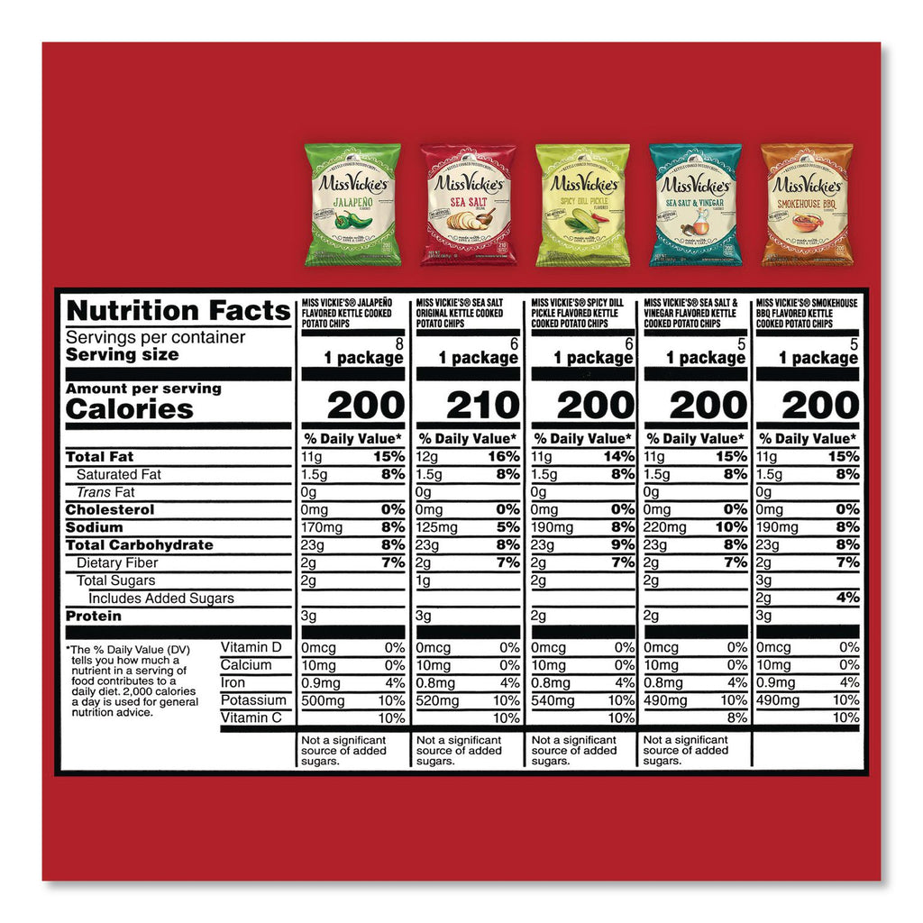 Kettle Cooked Chips Variety Mix, Four Assorted Flavors, 1.38 oz Bags, 30 Bags/Carton, Ships in 1-3 Business Days