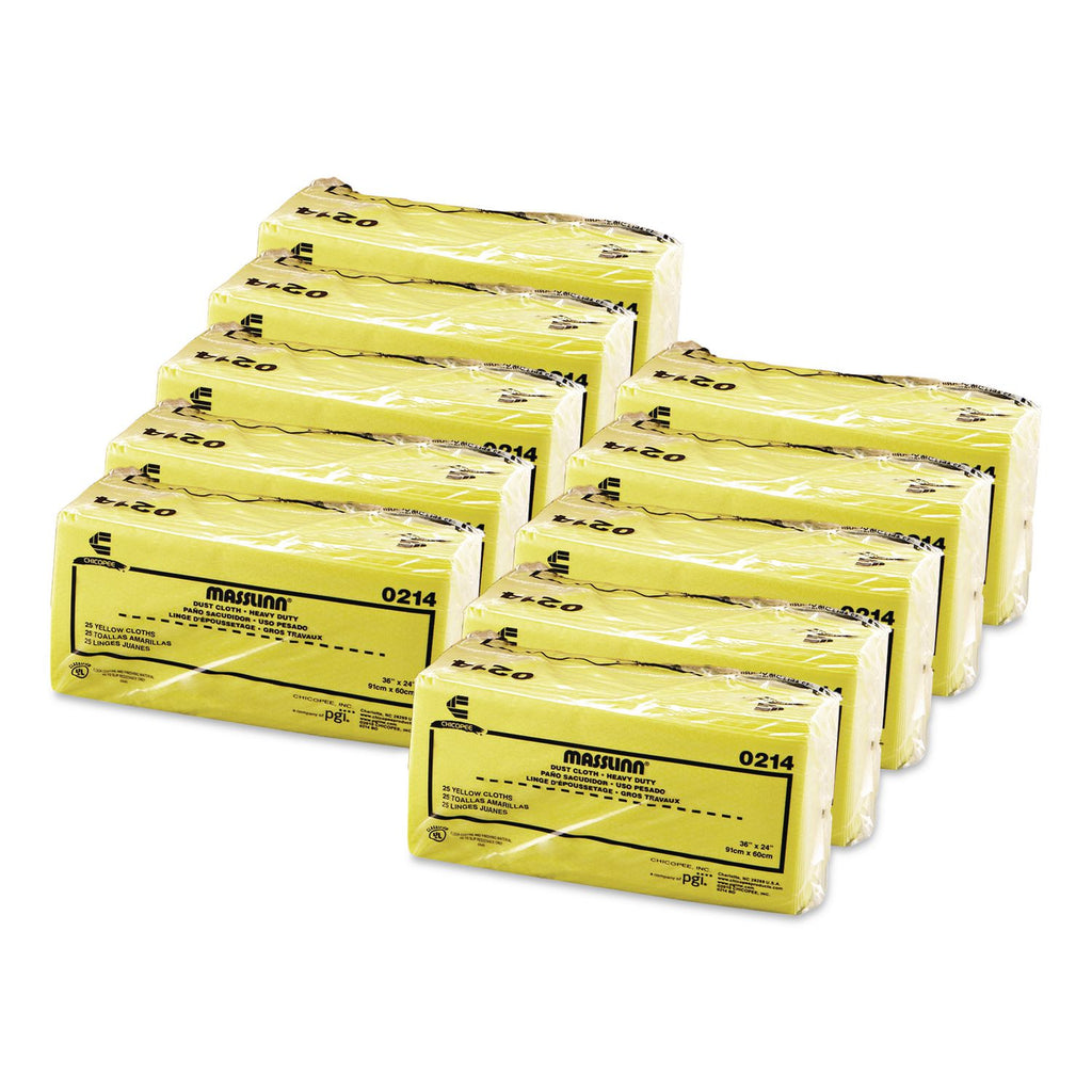 Masslinn Dust Cloths, 1-Ply, 24 x 40, Unscented, Yellow, 25/Bag, 10 Bags/Carton