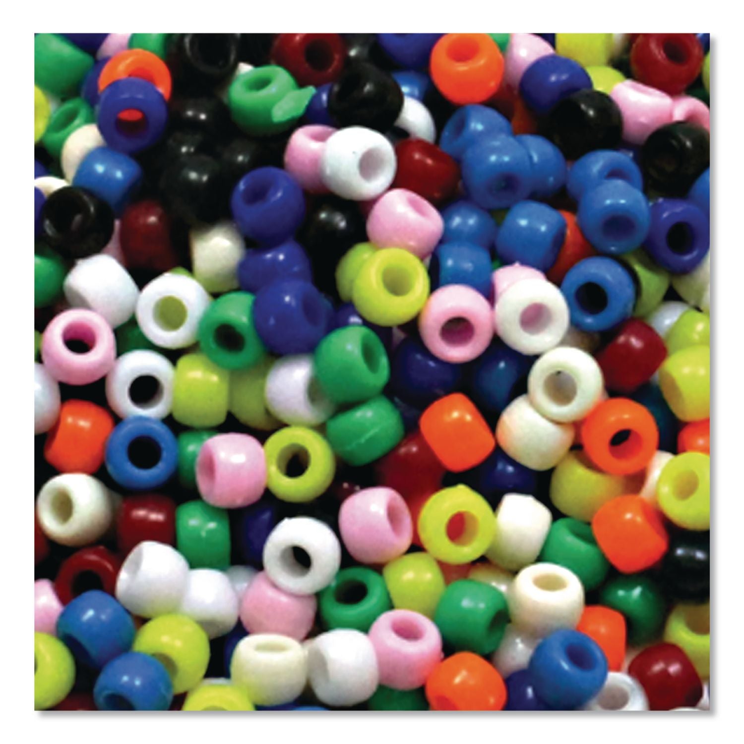 Pony Beads, Plastic, 6 mm x 9 mm, Assorted Primary Colors, 1,000/Set