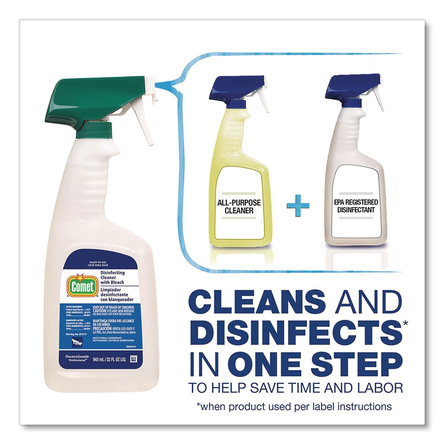 Cleaner with Bleach, 32 oz Spray Bottle, 8/Carton