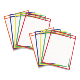 Reusable Dry Erase Pockets, 9 x 12, Assorted Primary Colors, 10/Pack
