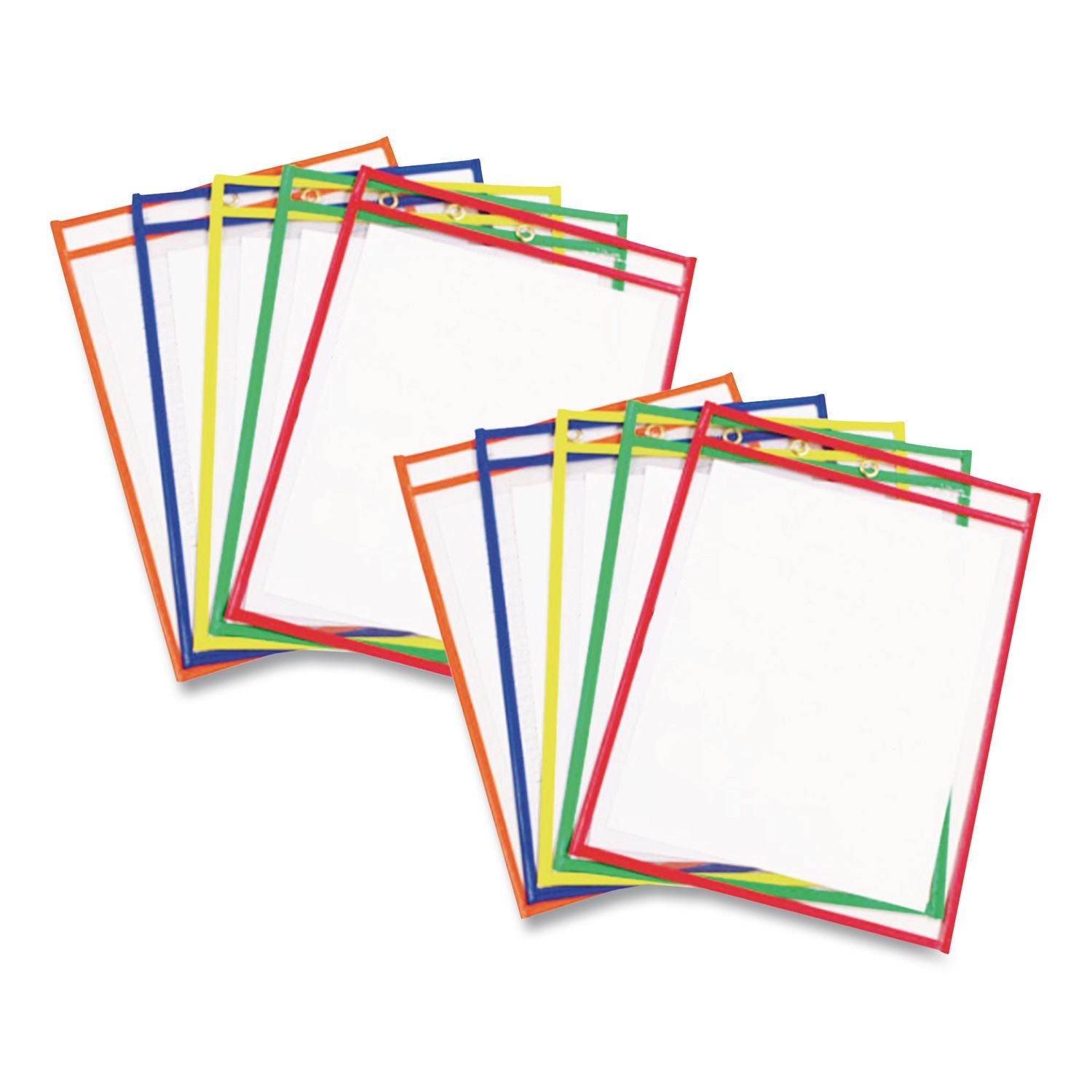Reusable Dry Erase Pockets, 9 x 12, Assorted Primary Colors, 10/Pack