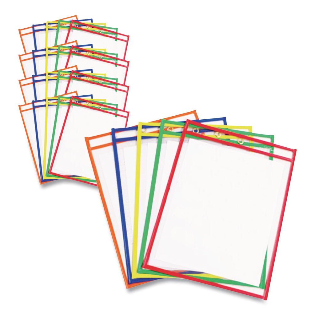 Reusable Dry Erase Pockets, 9 x 12, Assorted Primary Colors, 25/Box