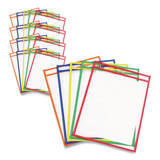 Reusable Dry Erase Pockets, 9 x 12, Assorted Primary Colors, 25/Box
