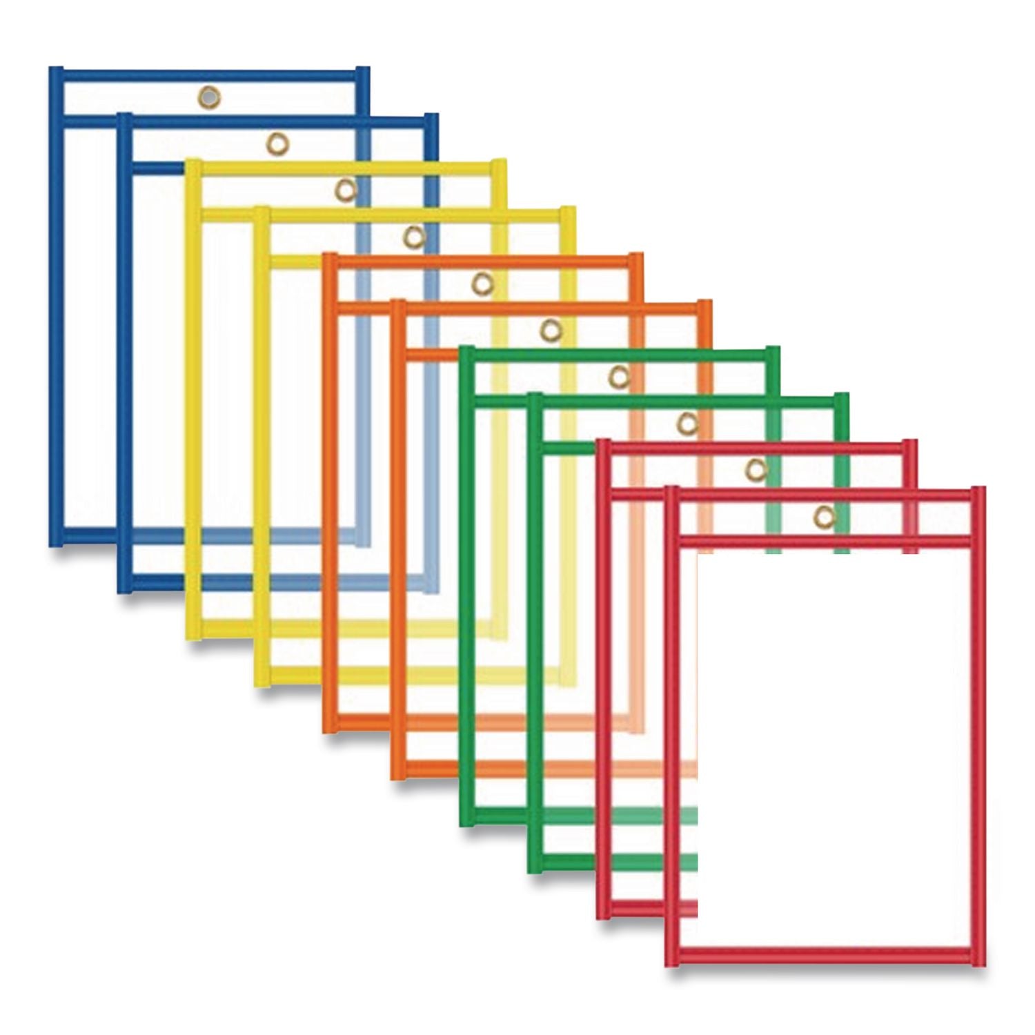 Reusable Dry Erase Pockets, 6 x 9, Assorted Primary Colors, 10/Pack