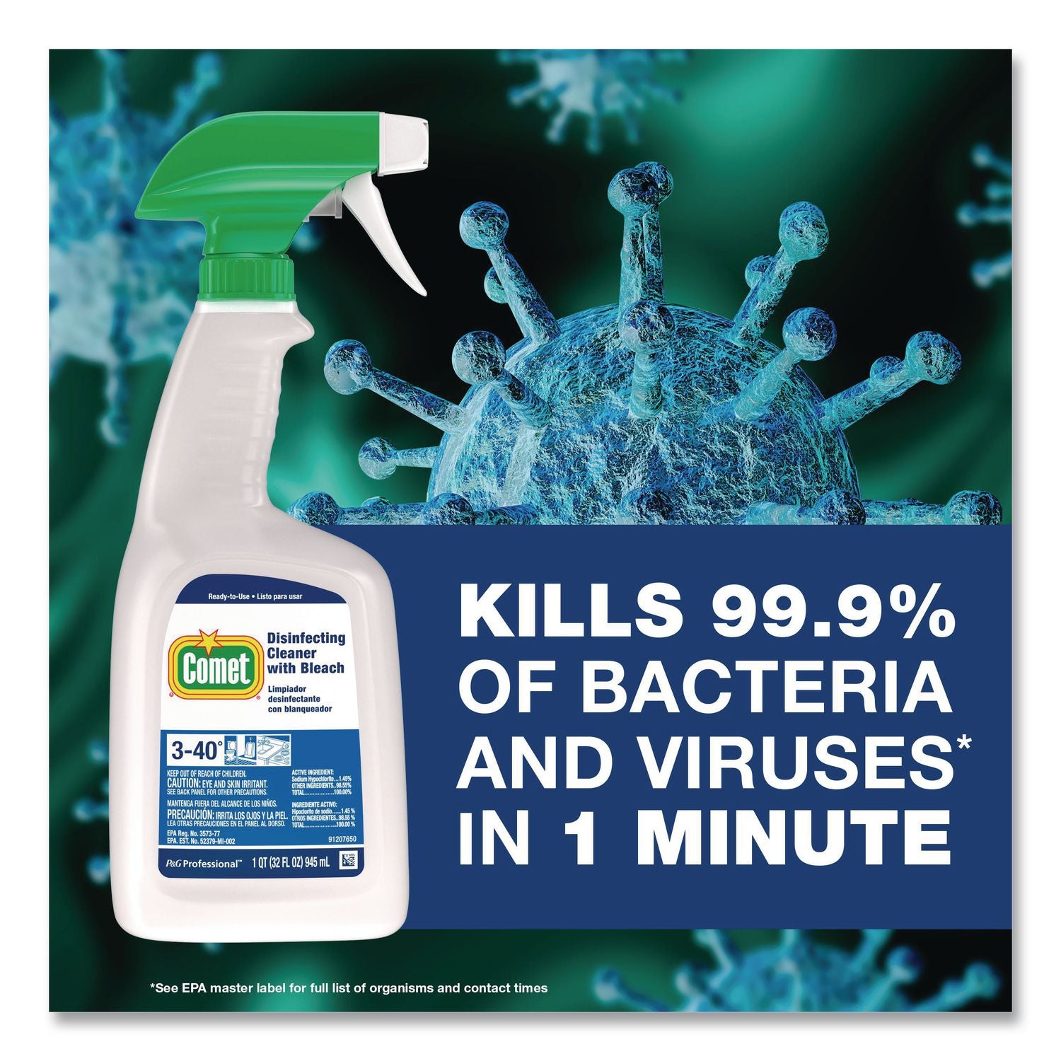 Cleaner with Bleach, 32 oz Spray Bottle, 8/Carton
