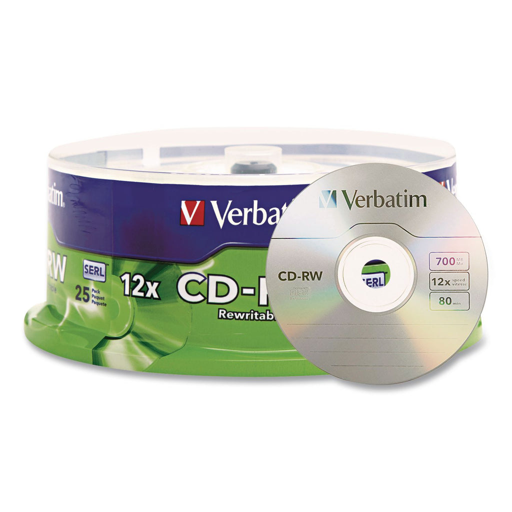 CD-RW Rewritable Disc, 700 MB/80 min, 12x, Spindle, Silver, 25/Pack