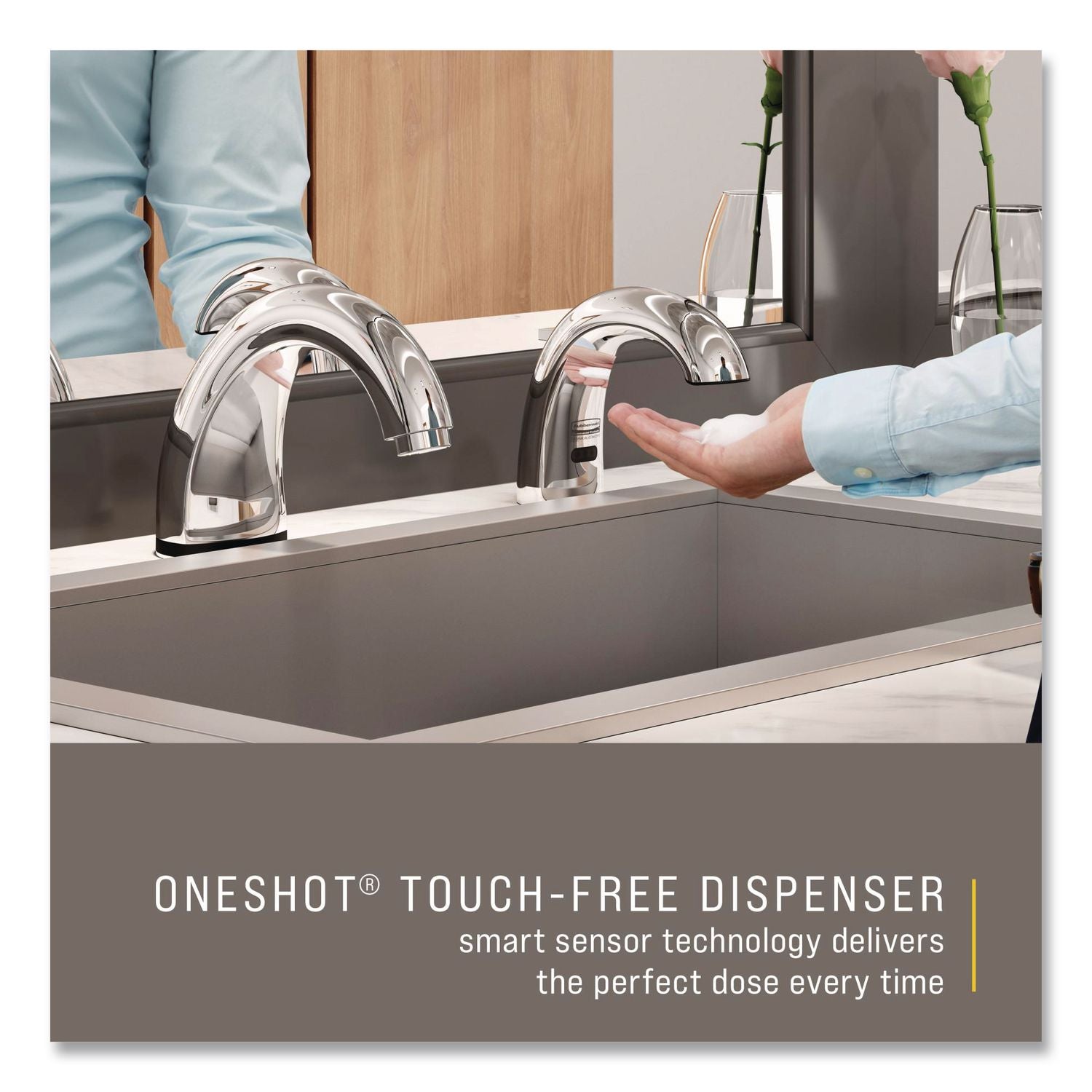One Shot Soap Dispenser - Touch Free, Foam, 11 x 14 x 3.5, Chrome