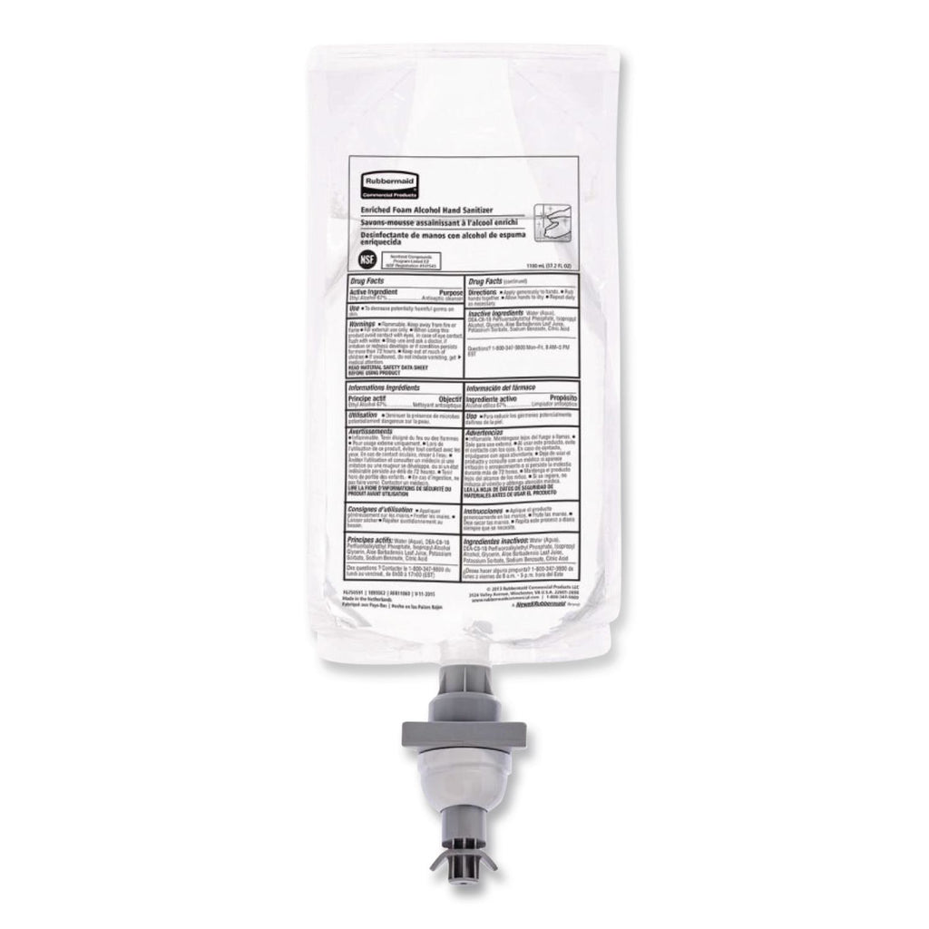 Rubbermaid Commercial Hand Sanitizer Foam Refill - Fragrance-free Scent - 37.2 fl oz (1100 mL) - Kill Germs - Hand - White Clear - Dye-free, Hygienic - 4 / Carton