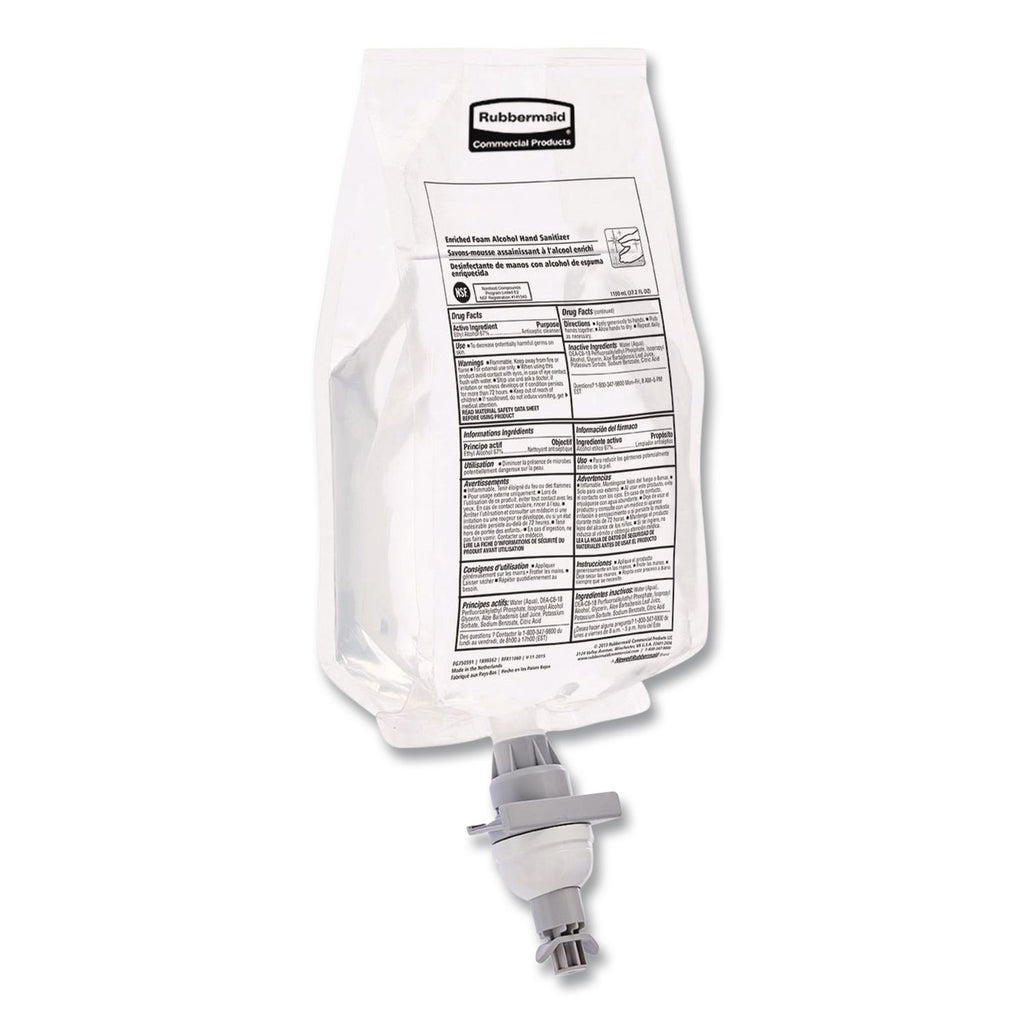 Rubbermaid Commercial Hand Sanitizer Foam Refill - Fragrance-free Scent - 37.2 fl oz (1100 mL) - Kill Germs - Hand - White Clear - Dye-free, Hygienic - 4 / Carton