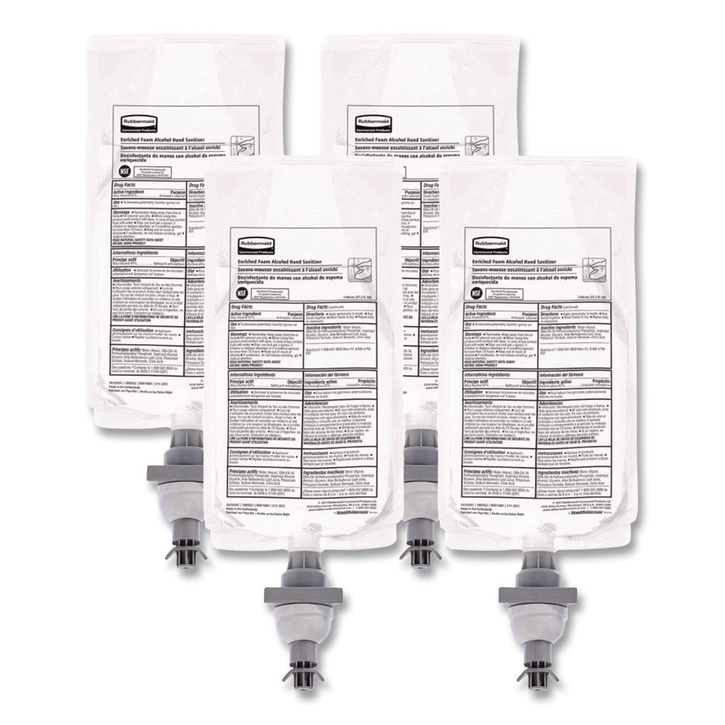 Rubbermaid Commercial Hand Sanitizer Foam Refill - Fragrance-free Scent - 37.2 fl oz (1100 mL) - Kill Germs - Hand - White Clear - Dye-free, Hygienic - 4 / Carton