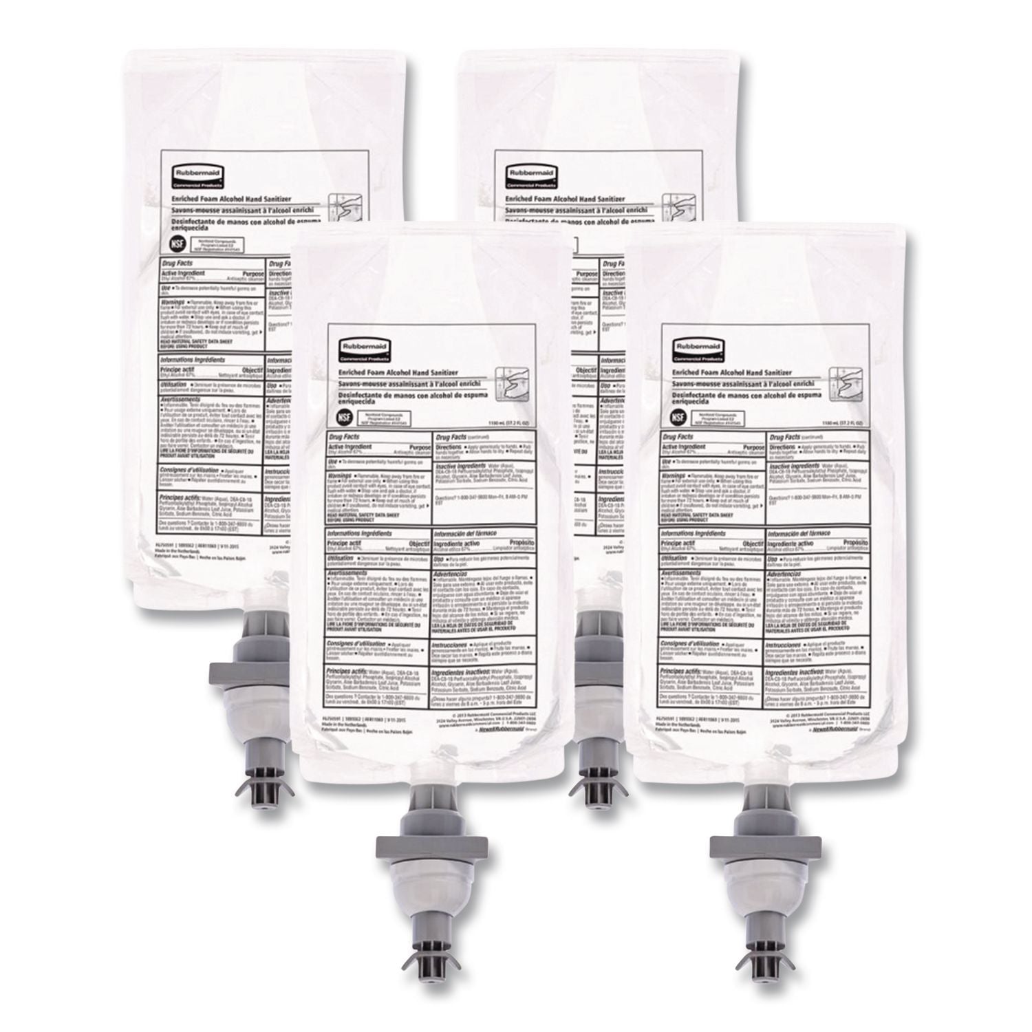 Rubbermaid Commercial Hand Sanitizer Foam Refill - Fragrance-free Scent - 37.2 fl oz (1100 mL) - Kill Germs - Hand - White Clear - Dye-free, Hygienic - 4 / Carton