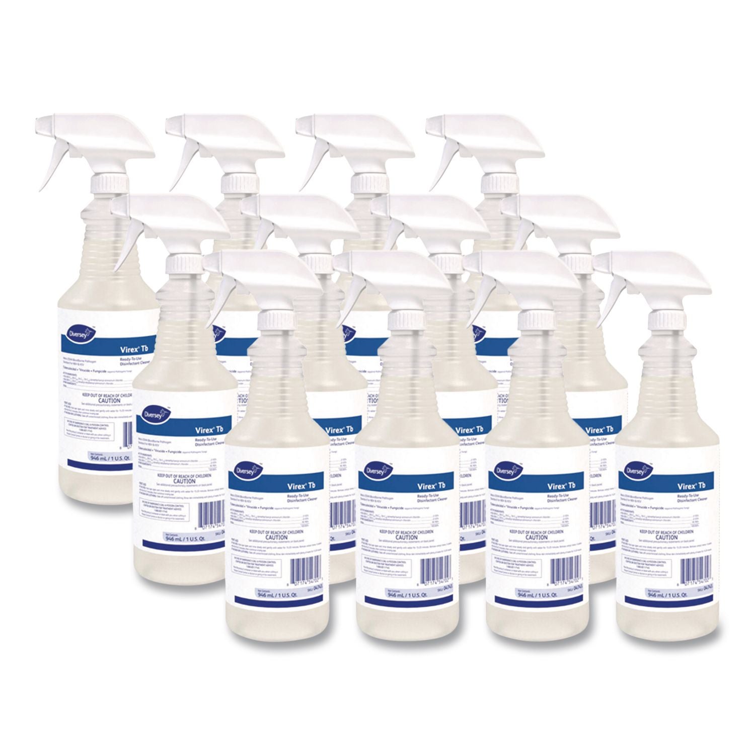 Virex TB Disinfectant Cleaner, Lemon Scent, Liquid, 32 oz Bottle, 12/Carton