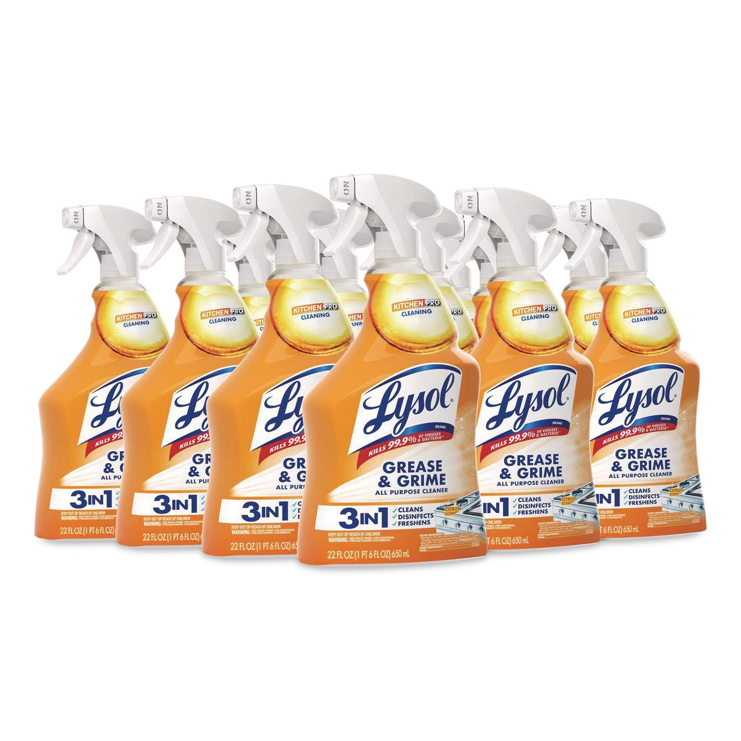 Kitchen Pro Antibacterial Cleaner, Citrus Scent, 22 oz Spray Bottle, 9/Carton
