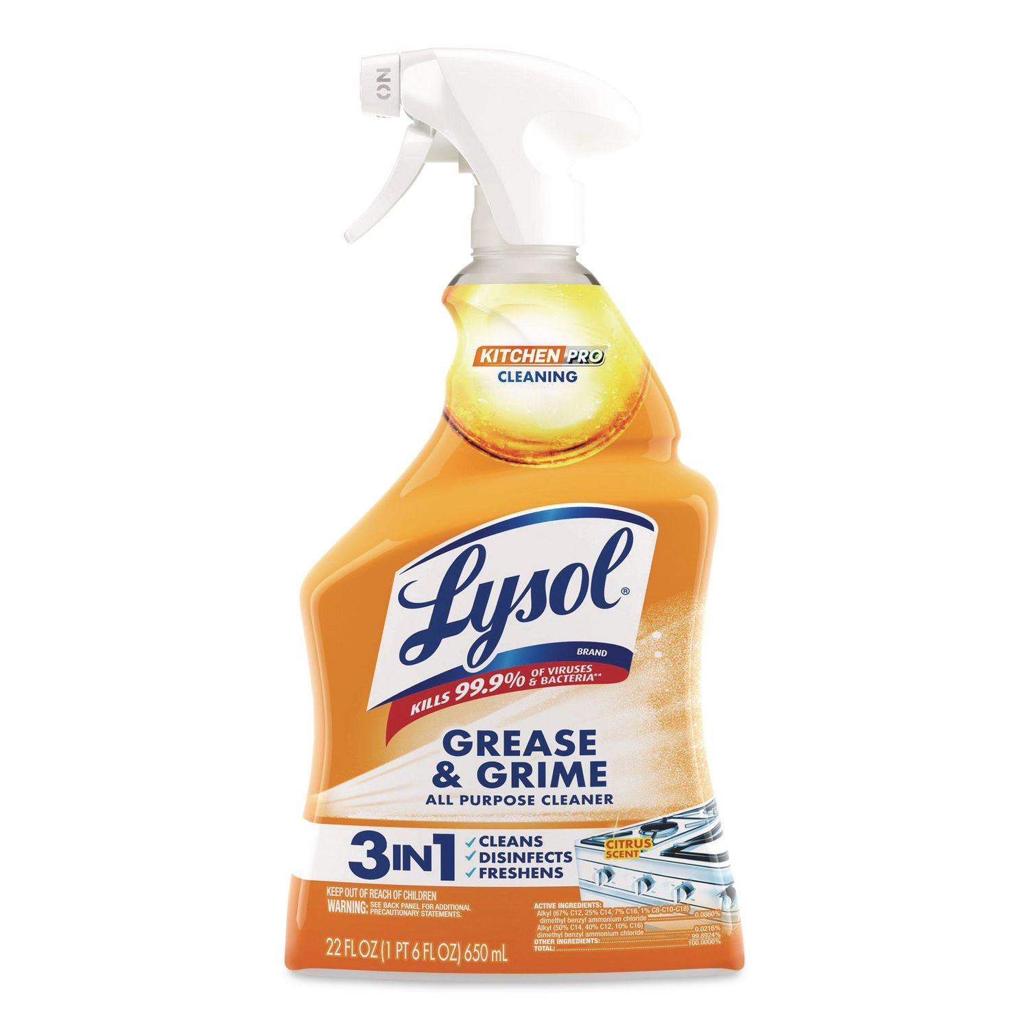 Kitchen Pro Antibacterial Cleaner, Citrus Scent, 22 oz Spray Bottle, 9/Carton