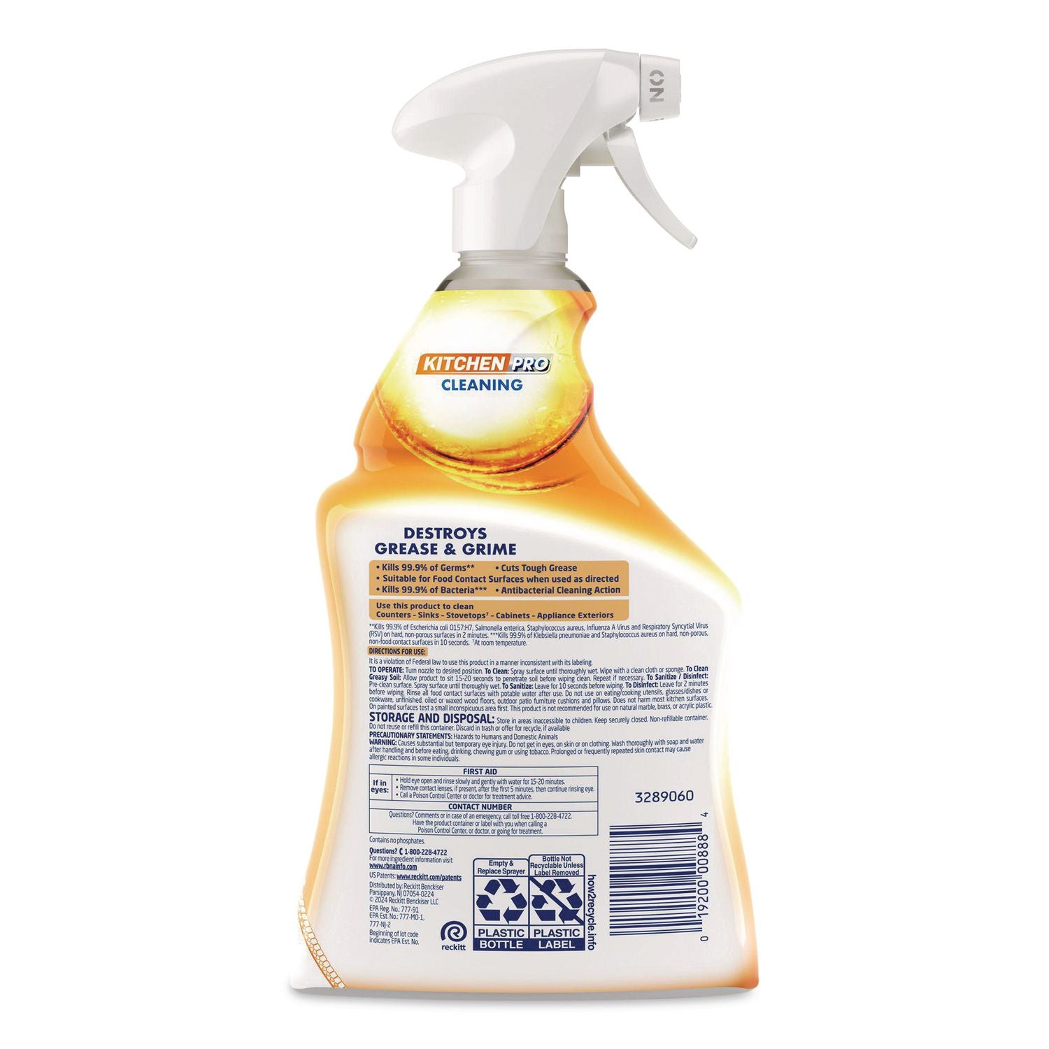 Kitchen Pro Antibacterial Cleaner, Citrus Scent, 22 oz Spray Bottle, 9/Carton