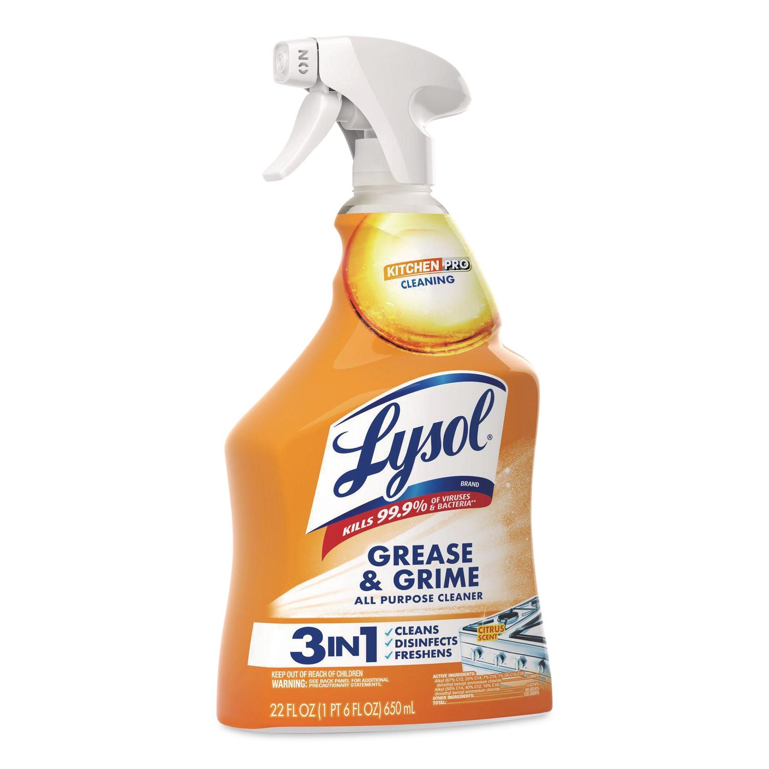 Kitchen Pro Antibacterial Cleaner, Citrus Scent, 22 oz Spray Bottle