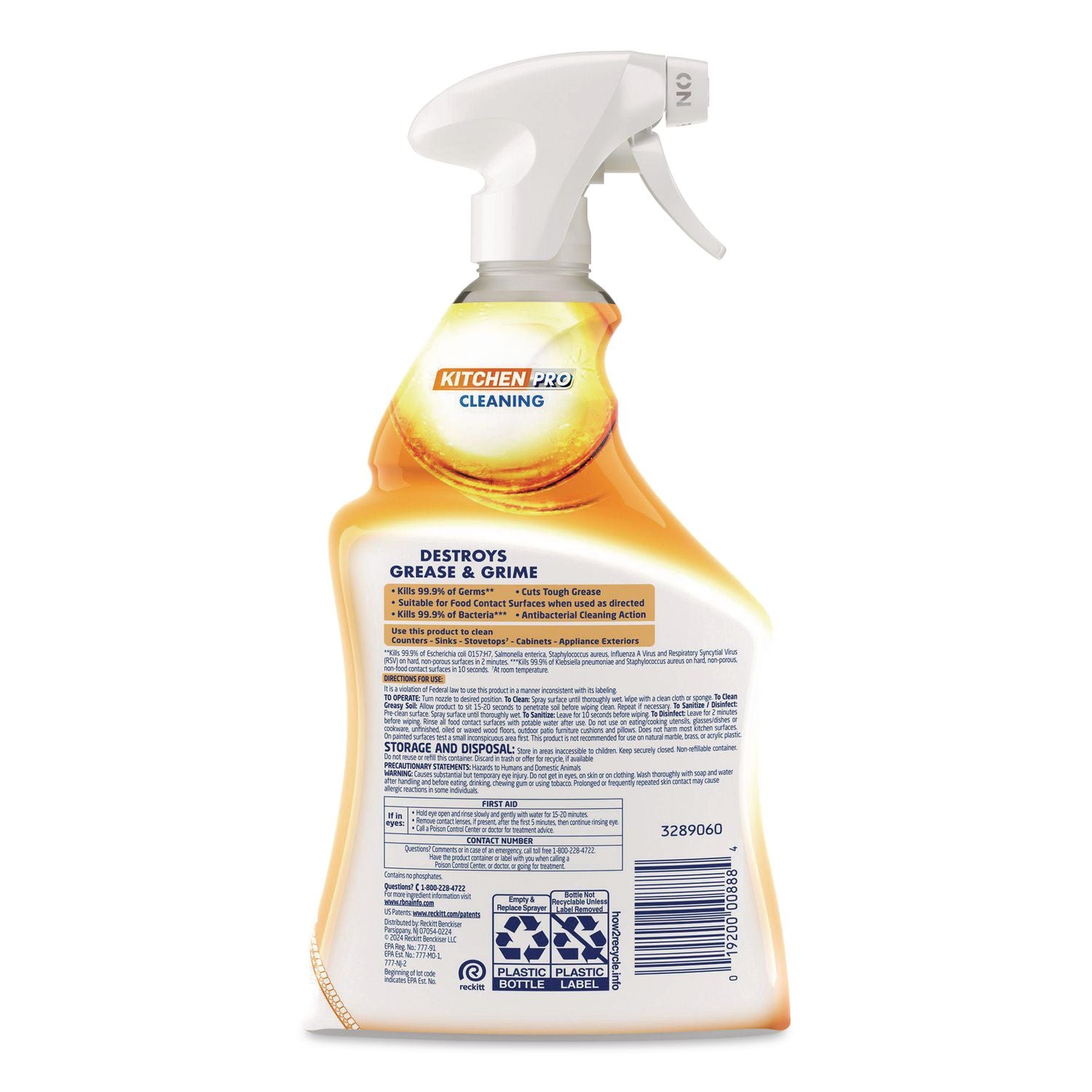 Kitchen Pro Antibacterial Cleaner, Citrus Scent, 22 oz Spray Bottle