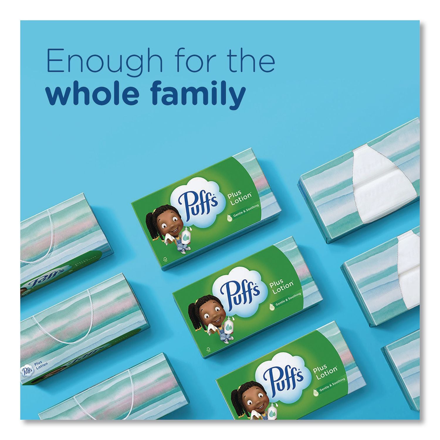 Plus Lotion Facial Tissue, 2-Ply, White, 124/Box, 3 Box/Pack, 8 Packs/Carton