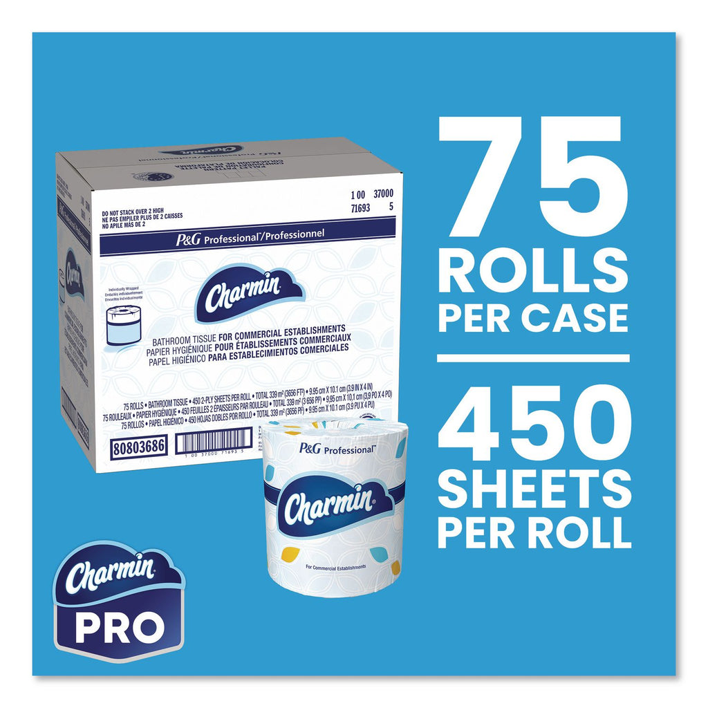 Commercial Bathroom Tissue, Septic Safe, Individually Wrapped, 2-Ply, White, 450 Sheets/Roll, 75 Rolls/Carton
