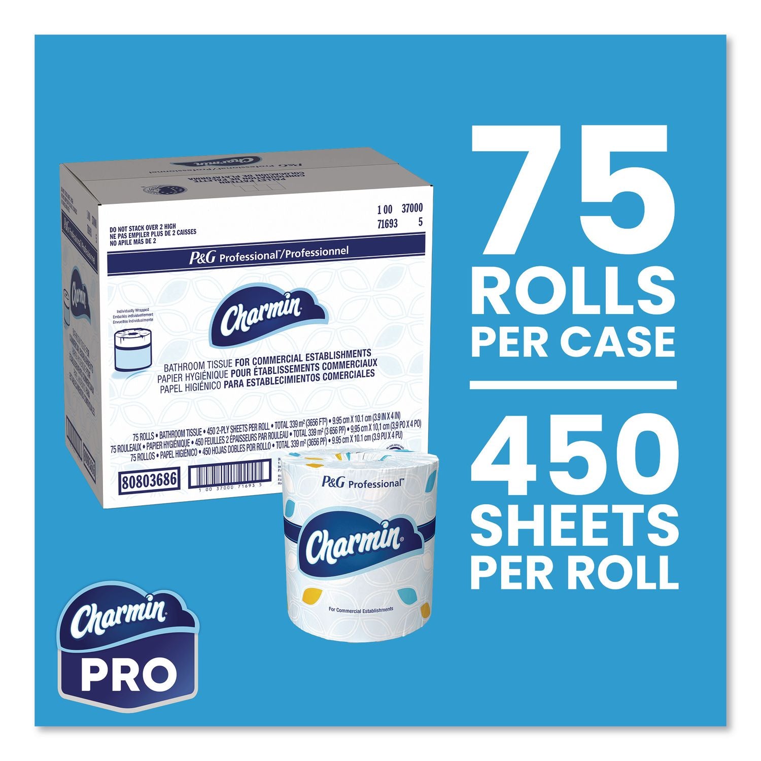 Commercial Bathroom Tissue, Septic Safe, Individually Wrapped, 2-Ply, White, 450 Sheets/Roll, 75 Rolls/Carton