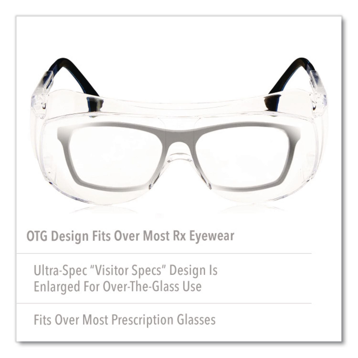 Ultraspec 2001 OTG Safety Eyewear, Clear/Black Frame, Clear Lens