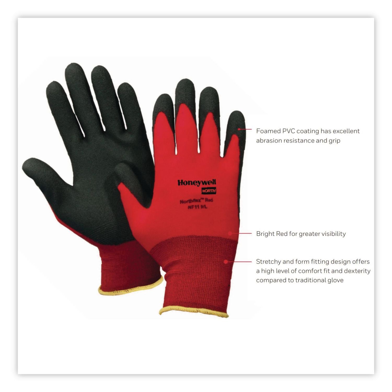 NorthFlex Red Foamed PVC Palm Coated Gloves, Medium, Dozen
