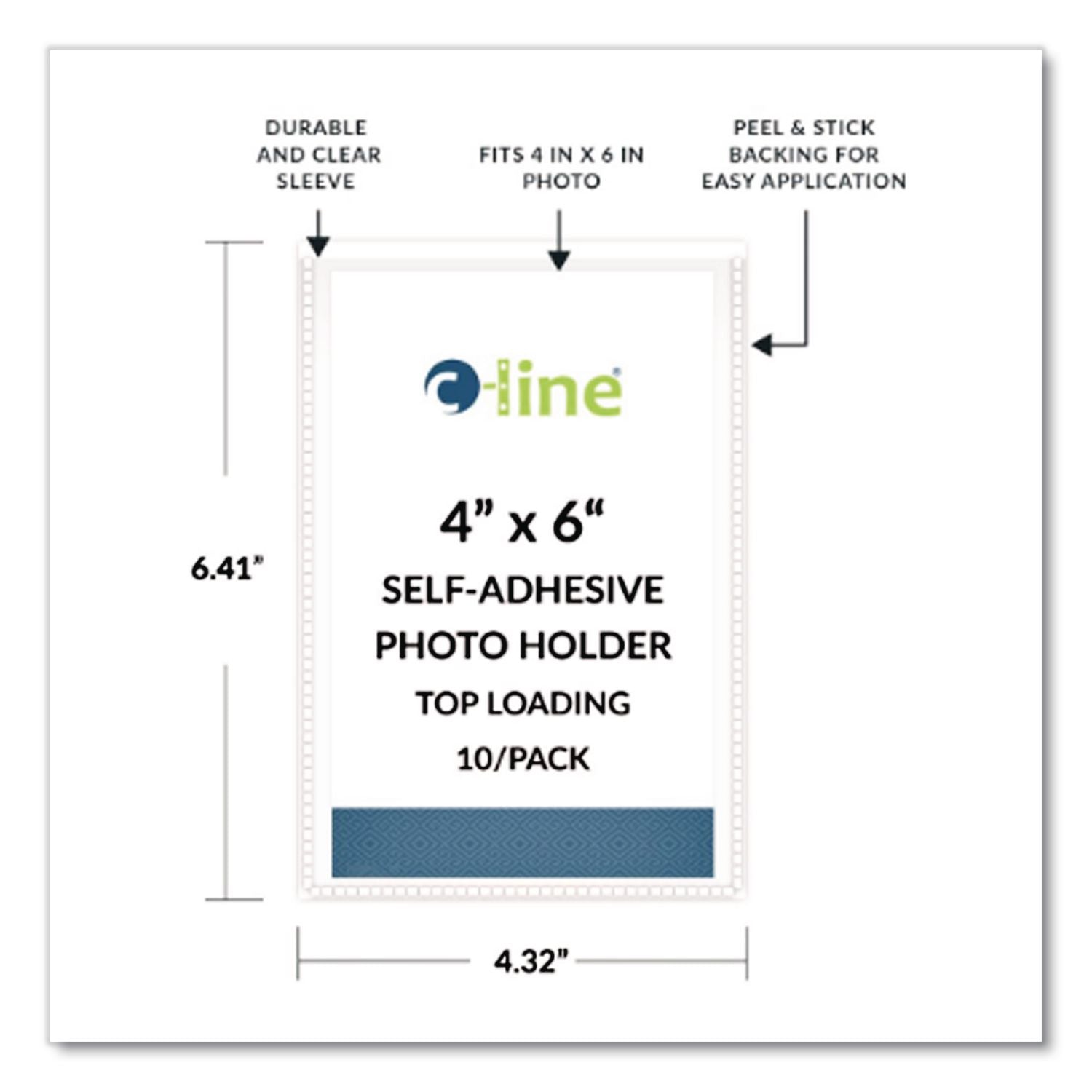 Peel and Stick Photo Holders, 4.38 x 6.5, Clear, 10/Pack