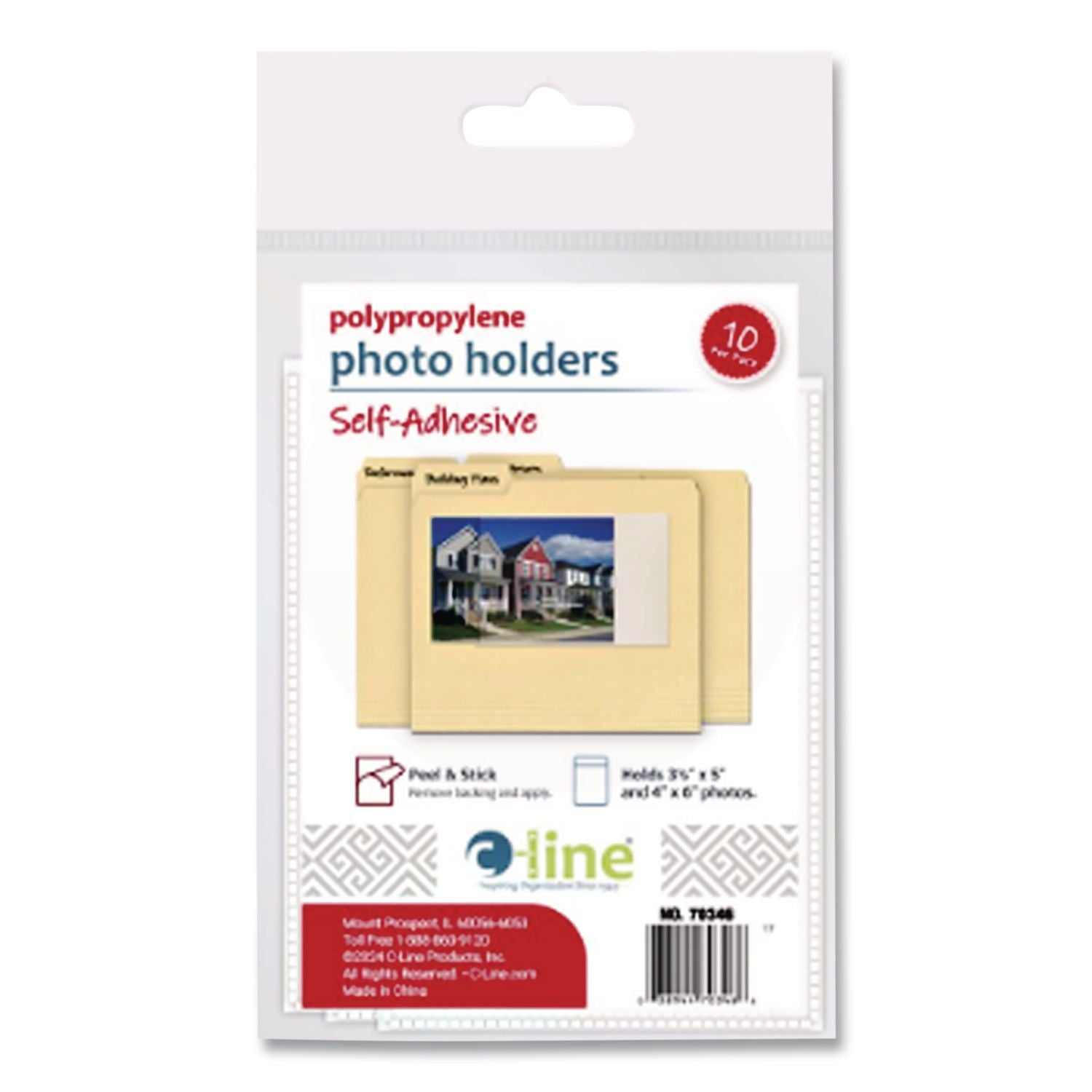Peel and Stick Photo Holders, 4.38 x 6.5, Clear, 10/Pack