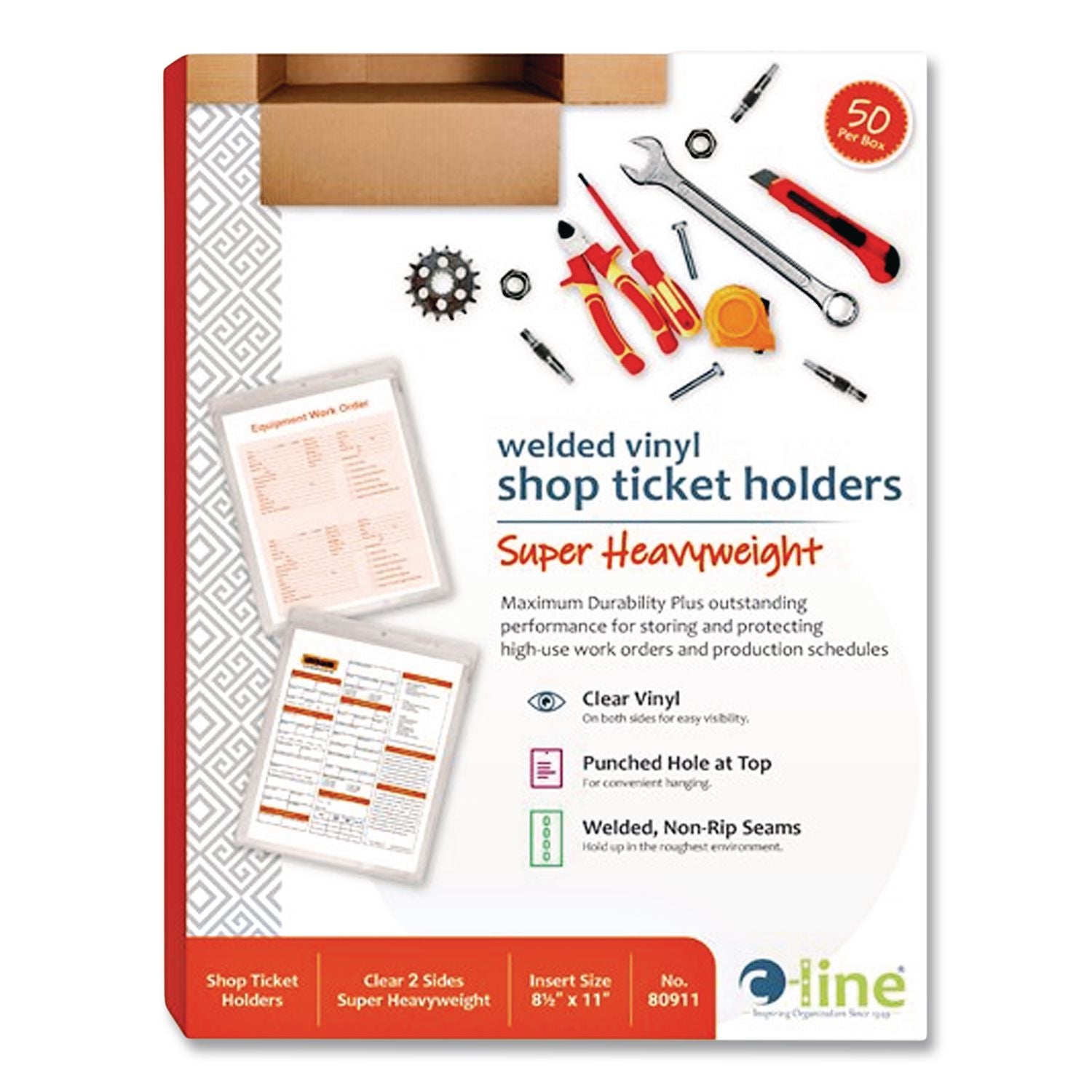 Clear Vinyl Shop Ticket Holders, Both Sides Clear, 15 Sheets, 8.5 x 11, 50/Box