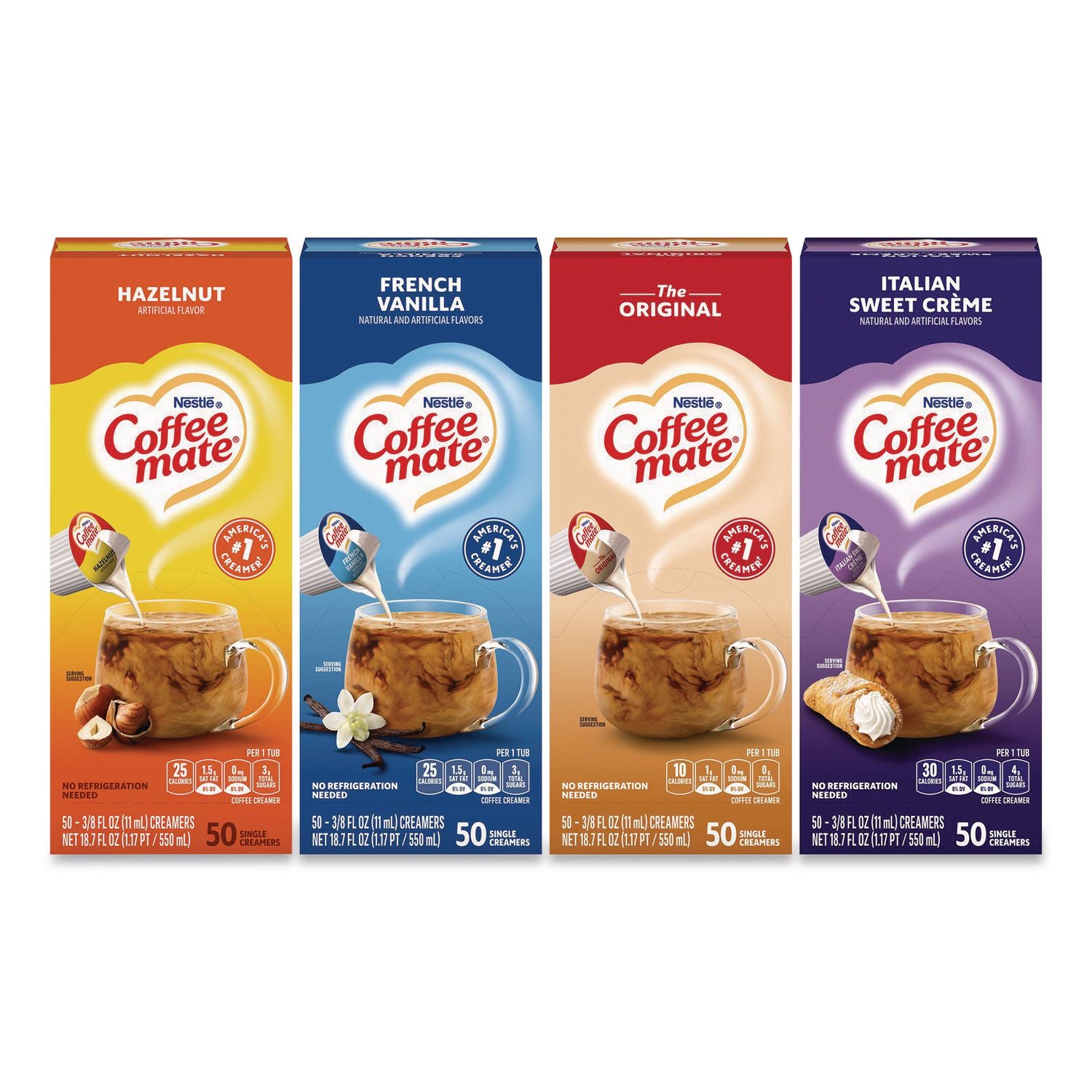 Liquid Coffee Creamer, French Vanilla/Hazelnut/Italian Sweet Creme/Original, 0.37 oz, 200/CT, Ships in 1-3 Business Days