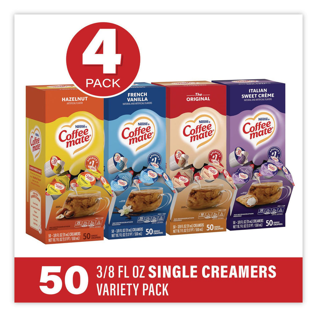 Liquid Coffee Creamer, French Vanilla/Hazelnut/Italian Sweet Creme/Original, 0.37 oz, 200/CT, Ships in 1-3 Business Days