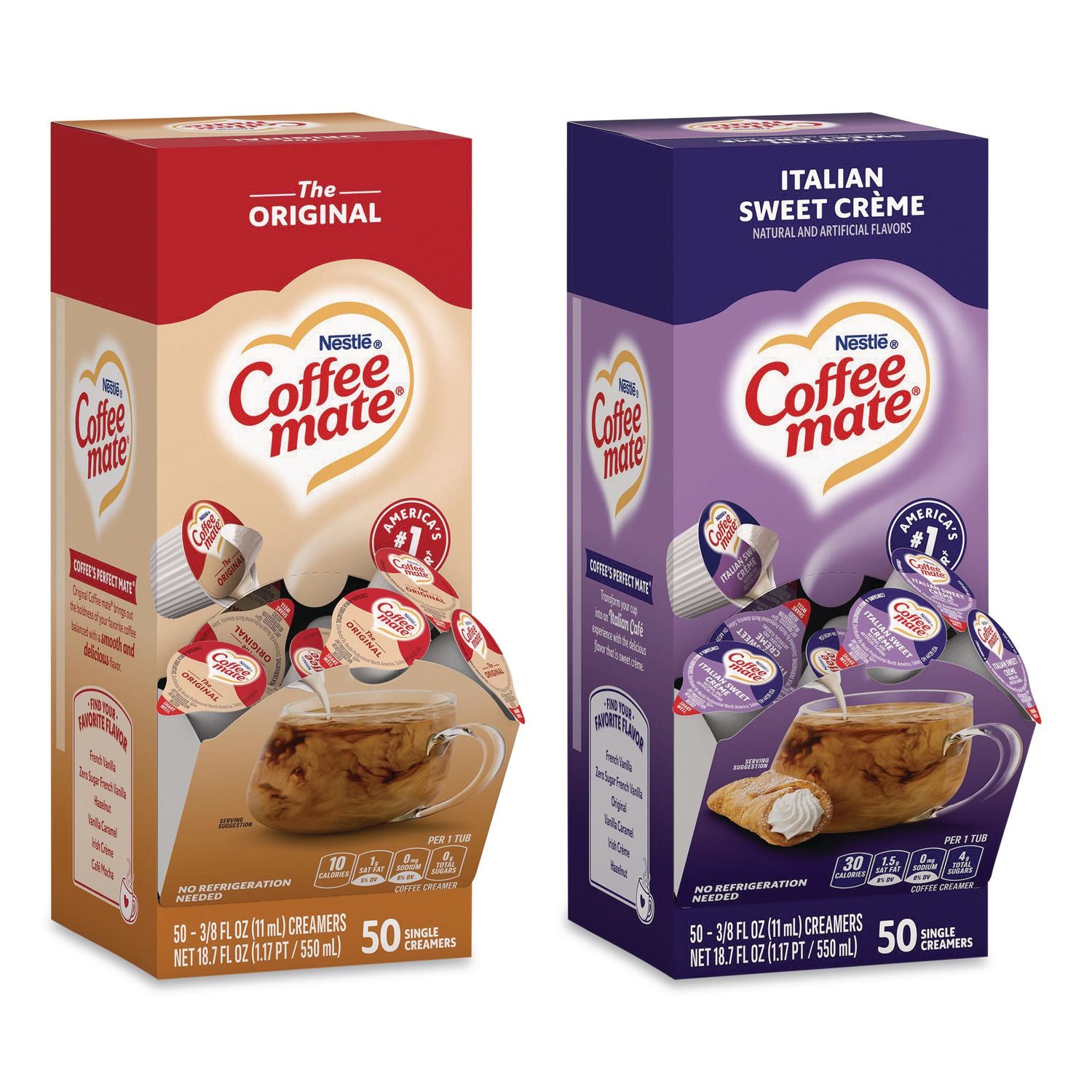 Liquid Coffee Creamer, French Vanilla/Hazelnut/Italian Sweet Creme/Original, 0.37 oz, 200/CT, Ships in 1-3 Business Days