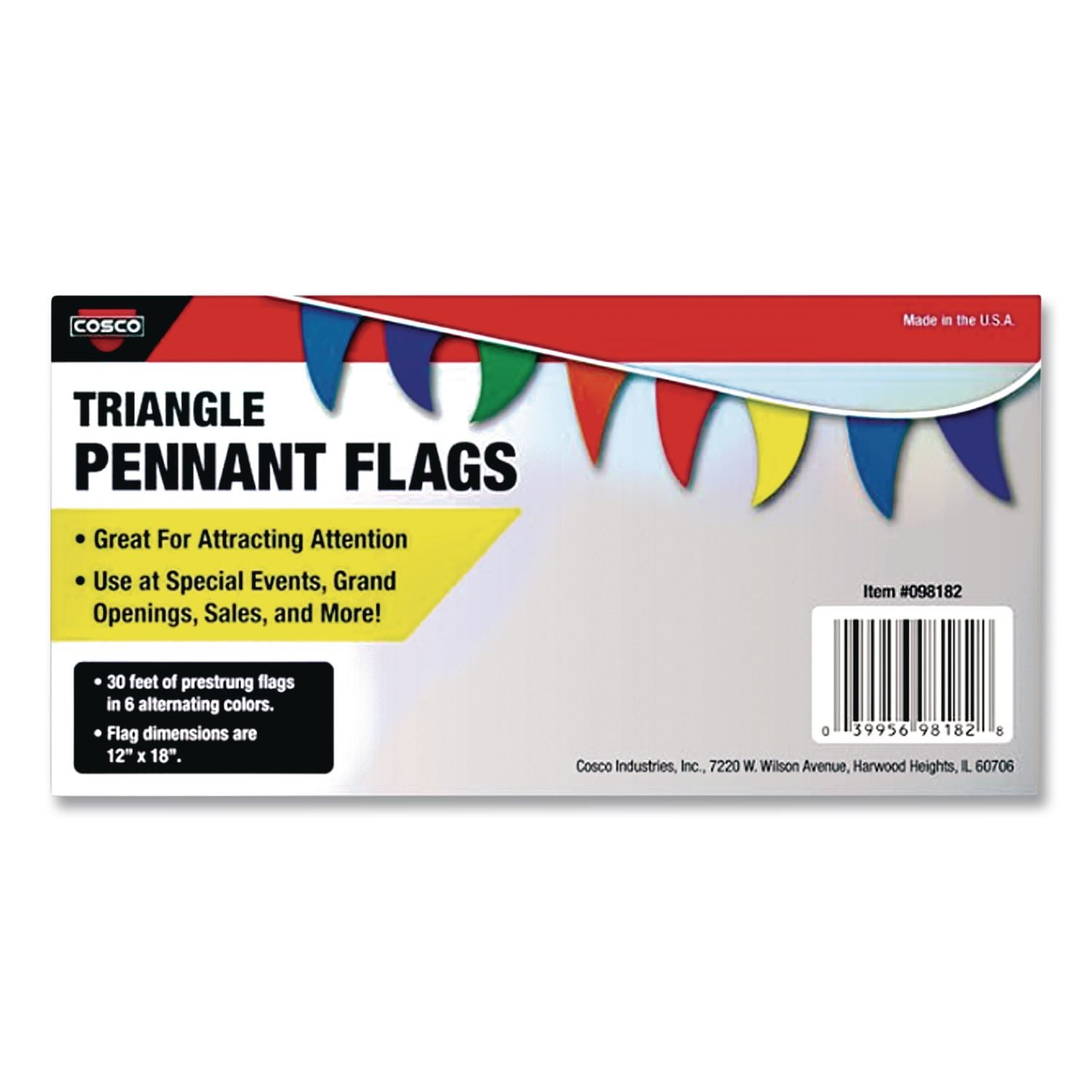 Strung Flags, Pennant, 30 ft, Assorted Bright Colors