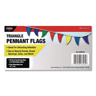 Strung Flags, Pennant, 30 ft, Assorted Bright Colors
