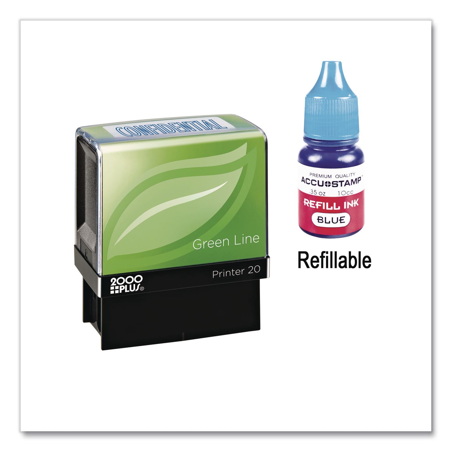 Green Line Message Stamp, Confidential, 1.5 x 0.56, Blue