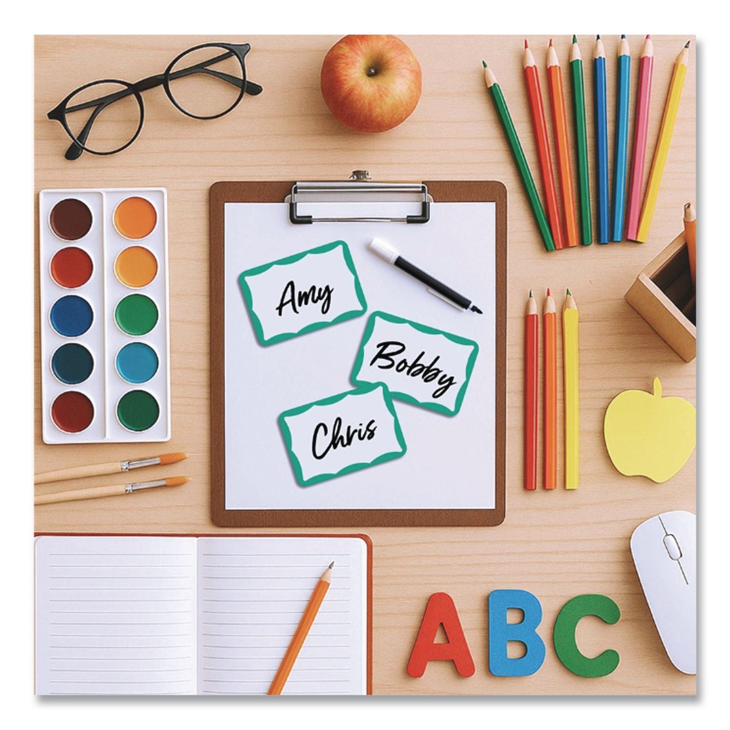 Self-Adhesive Name Badges, 3.5 x 2.25, Green, 100/Box