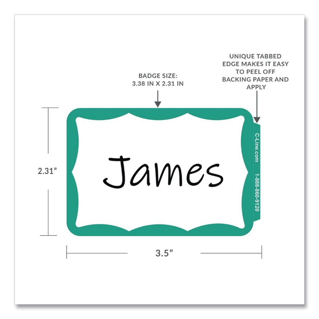 Self-Adhesive Name Badges, 3.5 x 2.25, Green, 100/Box