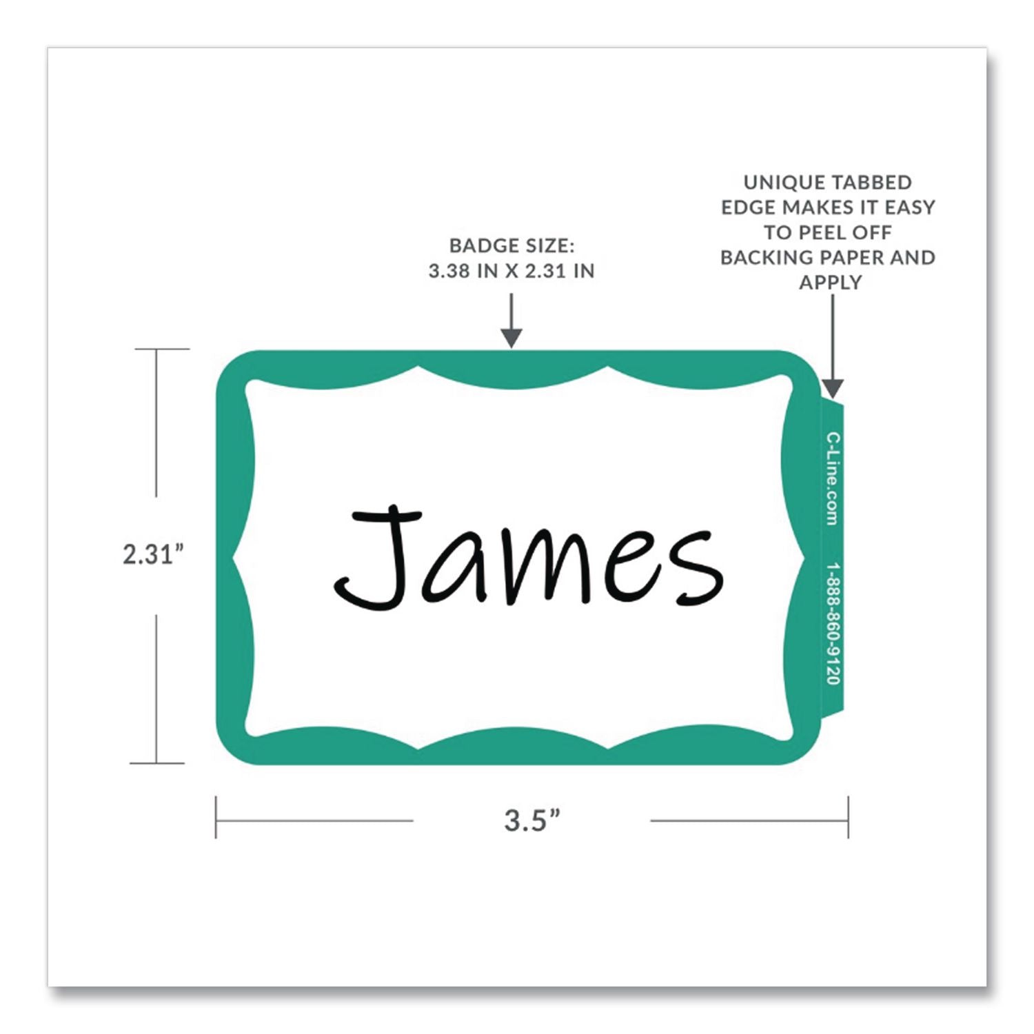 Self-Adhesive Name Badges, 3.5 x 2.25, Green, 100/Box