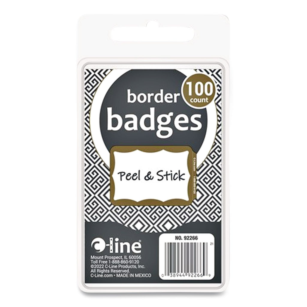 Self-Adhesive Name Badges, 3.5 x 2.25, Gold, 100/Box