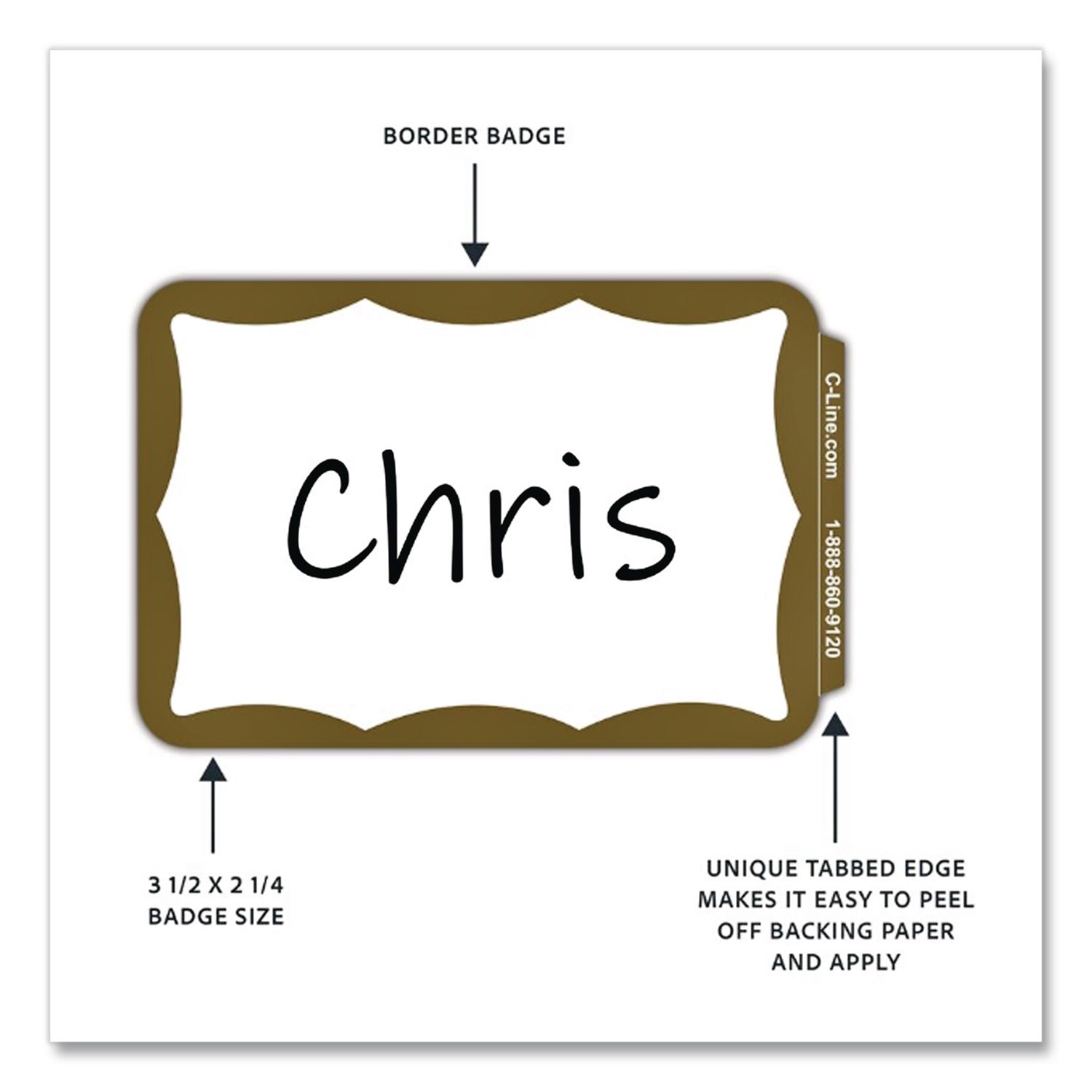 Self-Adhesive Name Badges, 3.5 x 2.25, Gold, 100/Box