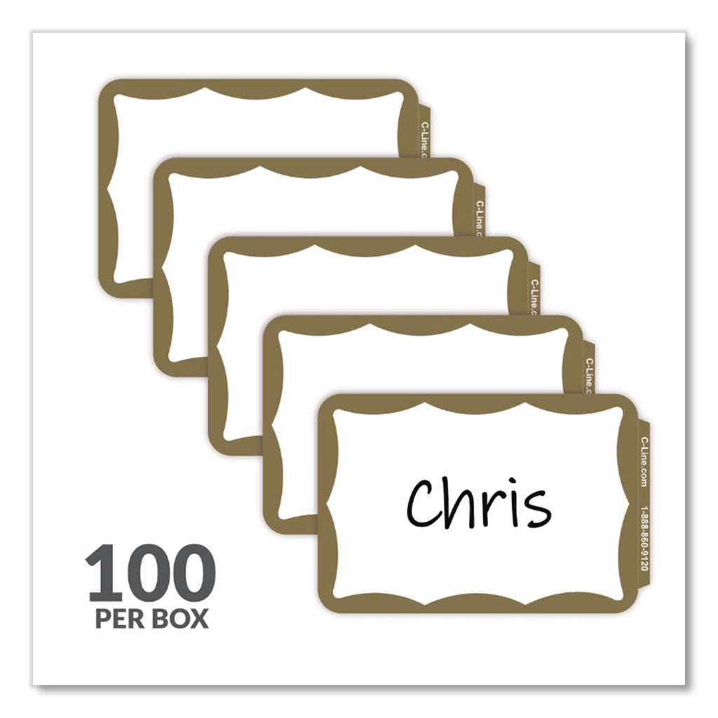 Self-Adhesive Name Badges, 3.5 x 2.25, Gold, 100/Box