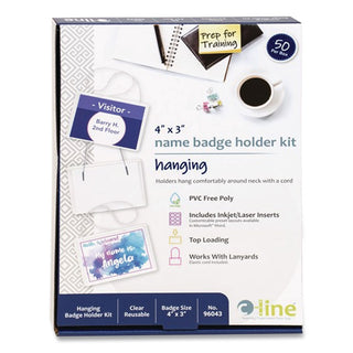 Name Badge Kits, Top Load, 4 x 3, Clear, Elastic Cord, 50/Box