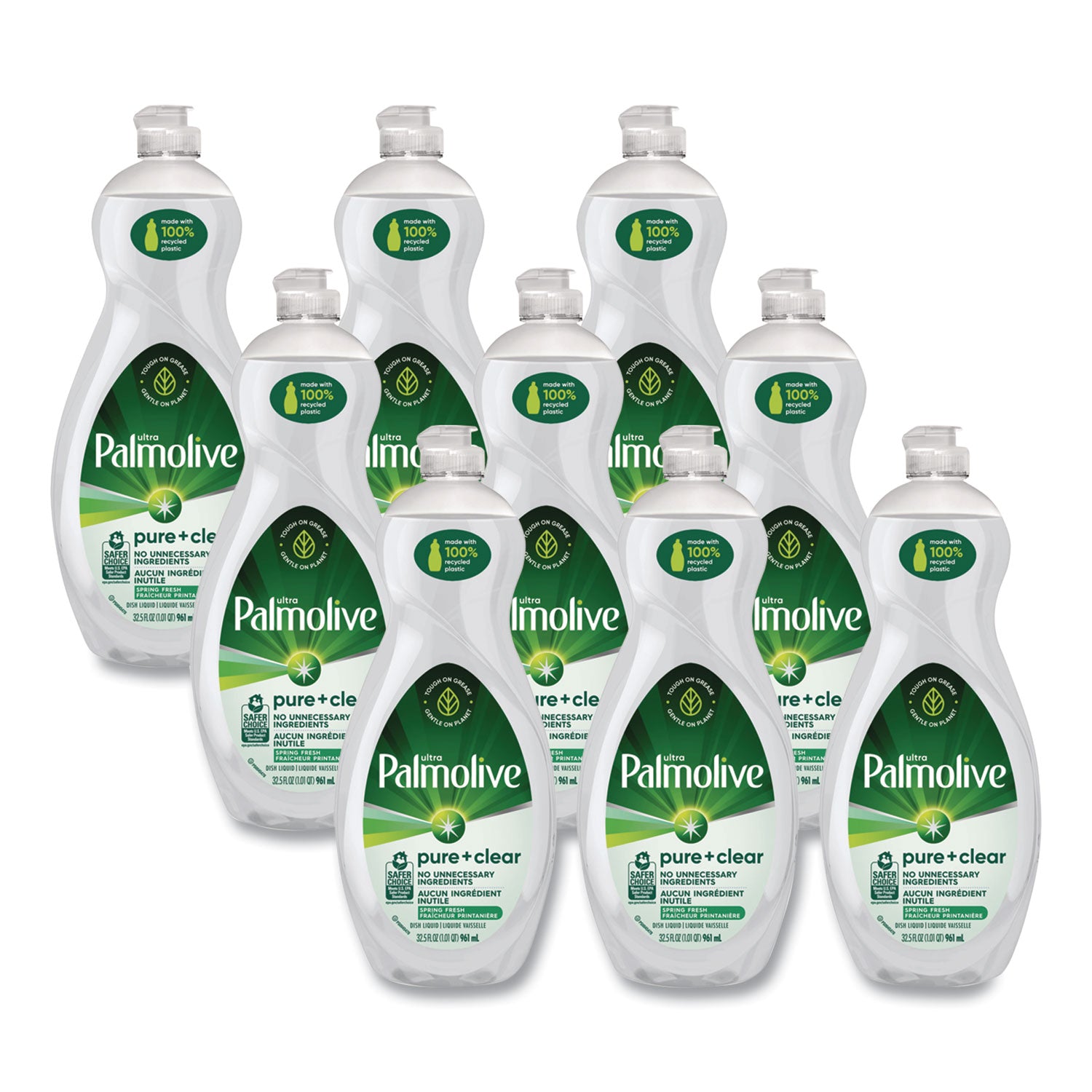 Pure + Clear Dishwashing Liquid, Unscented, 32.5 oz Bottle, 9/Carton