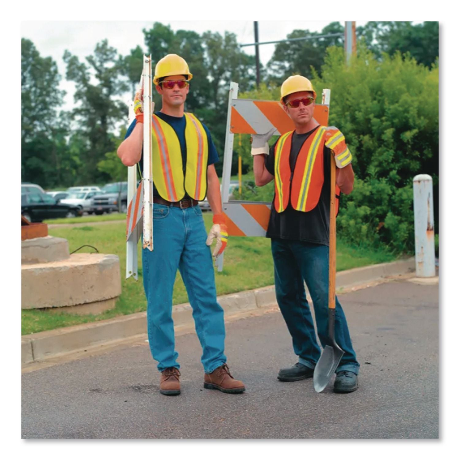 Orange Safety Vest, 2" Reflective Strips, Polyester, Side Straps, One Size Fits All, Bright Orange
