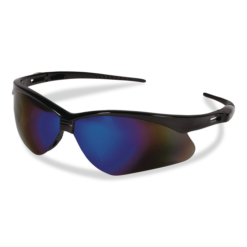 Nemesis Safety Glasses, Black Frame, Blue Mirror Lens
