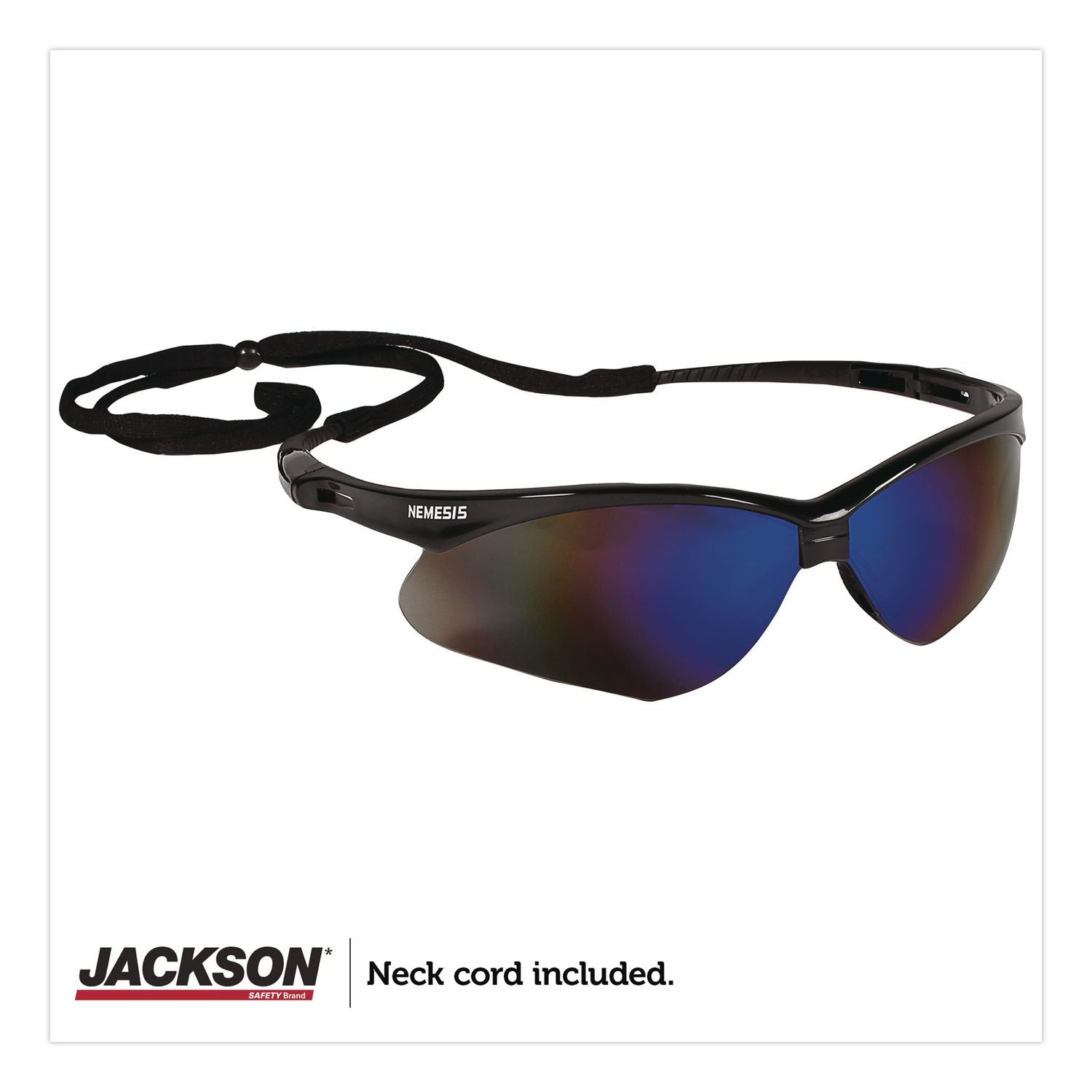 Nemesis Safety Glasses, Black Frame, Blue Mirror Lens